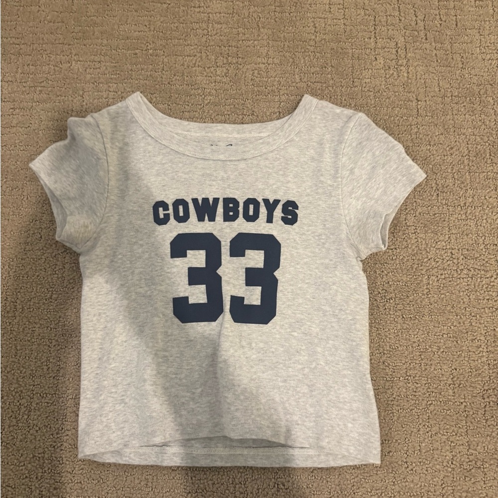 Brandy Melville Light Gray Tee with Navy 'Cowboys 33' Graphic